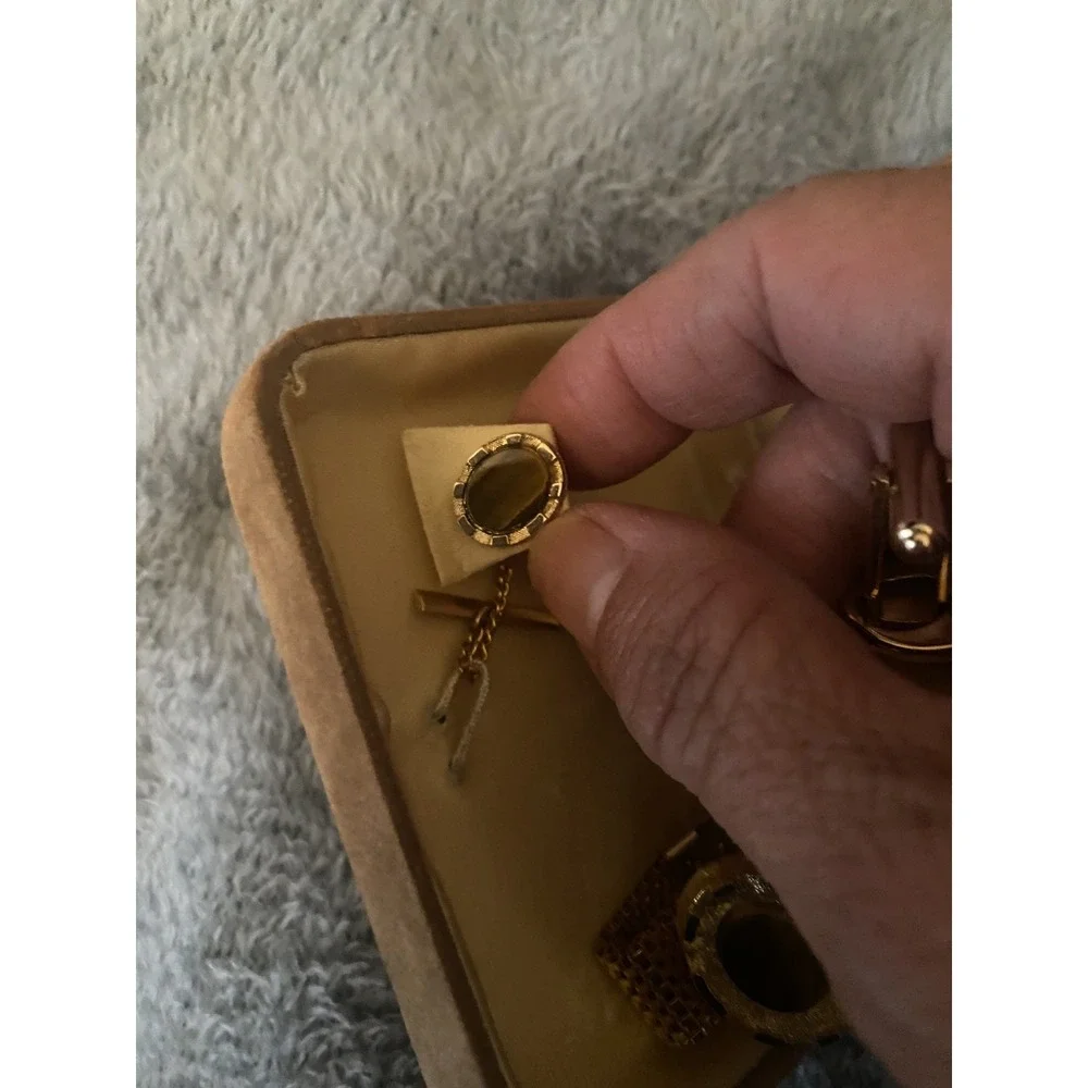 Vtg Tradition Executive Collection Tiger's Eye Cufflinks With Tie Pin